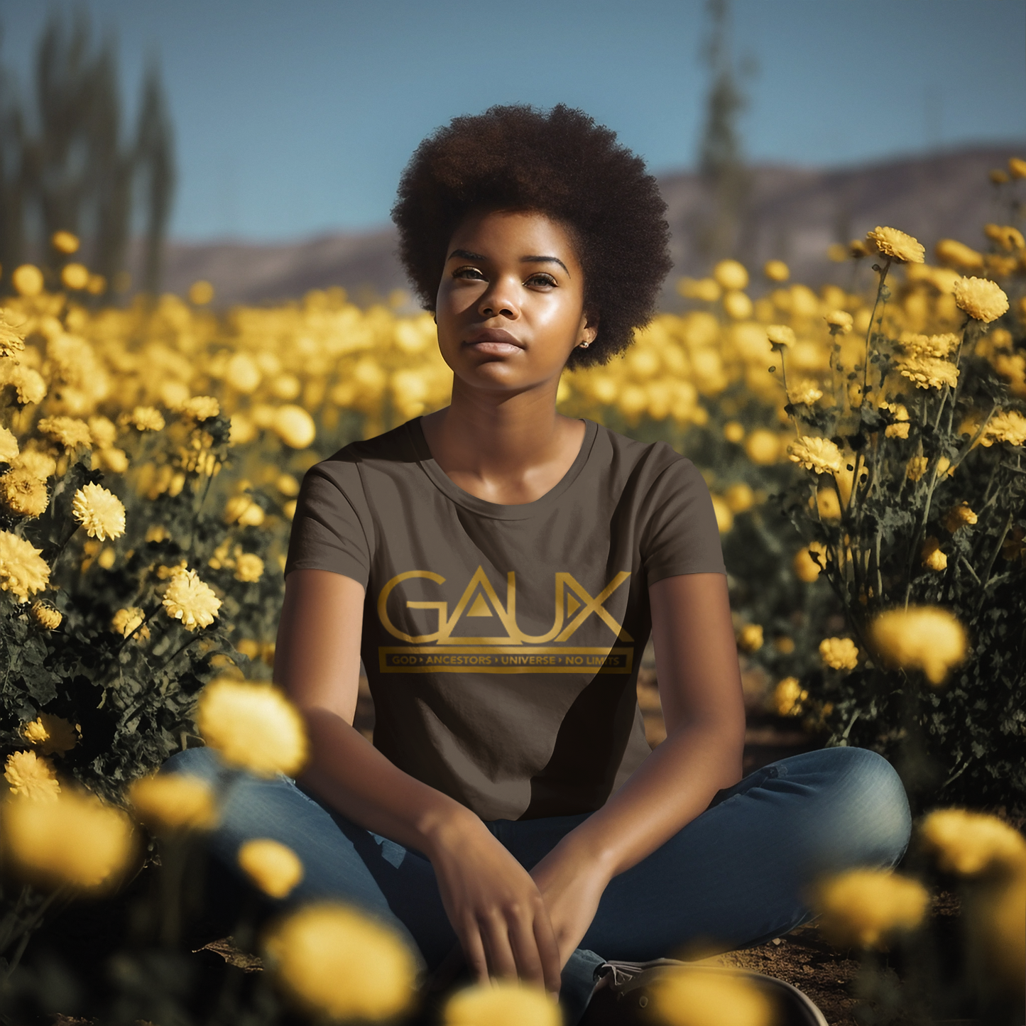 Women Gold GAUX Logo Tee