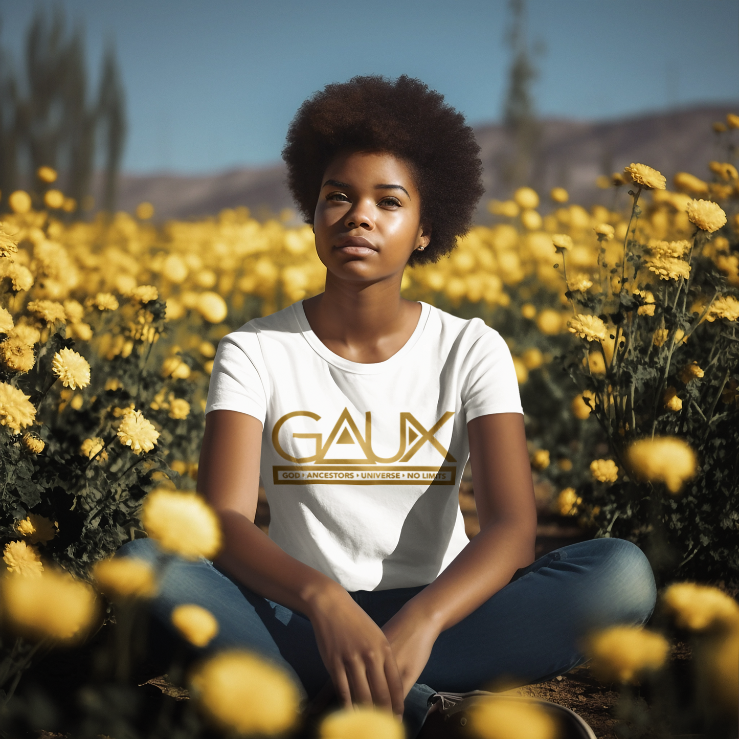 Women Gold GAUX Logo Tee