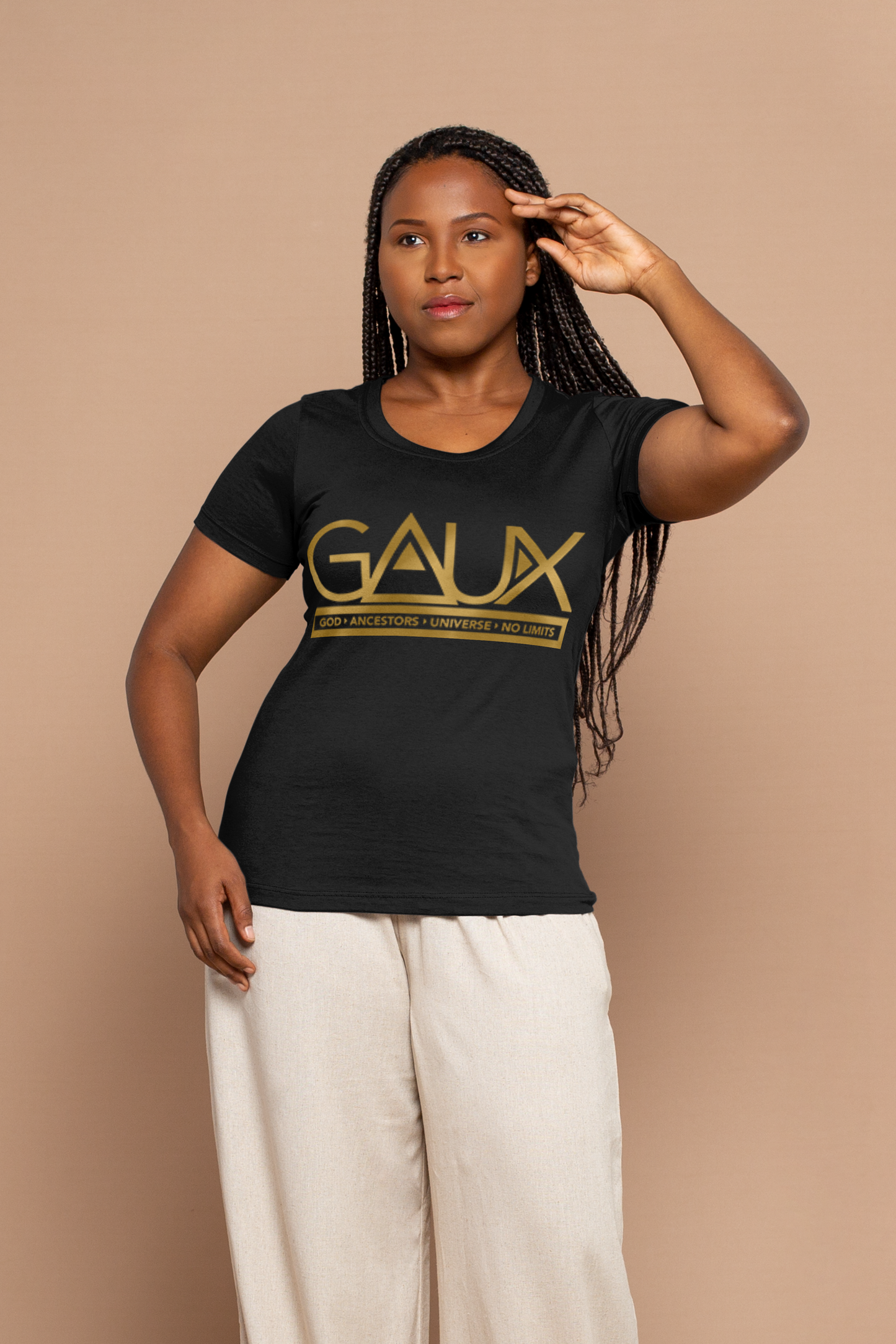 Women Gold GAUX Logo Tee