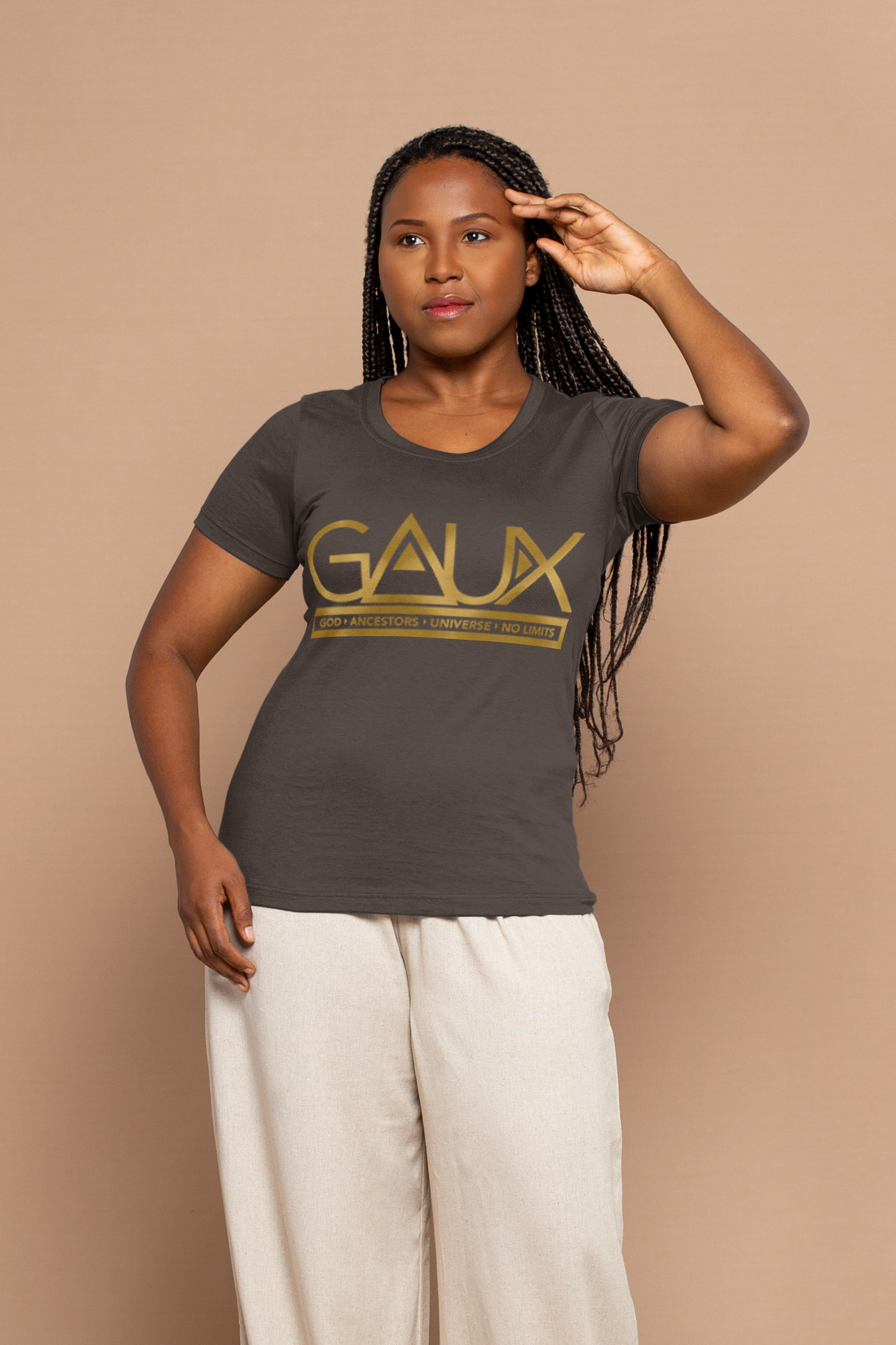 Women Gold GAUX Logo Tee