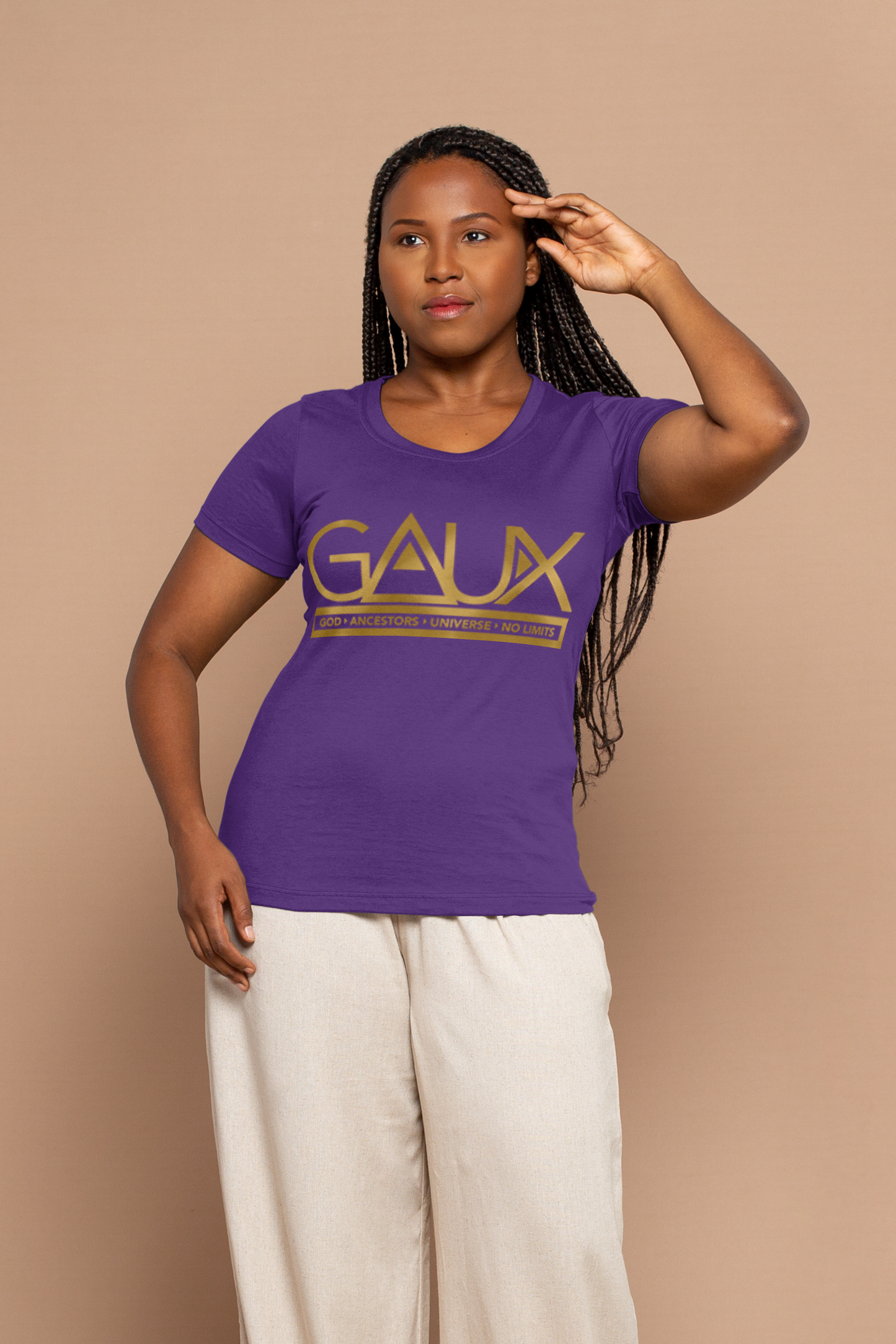 Women Gold GAUX Logo Tee