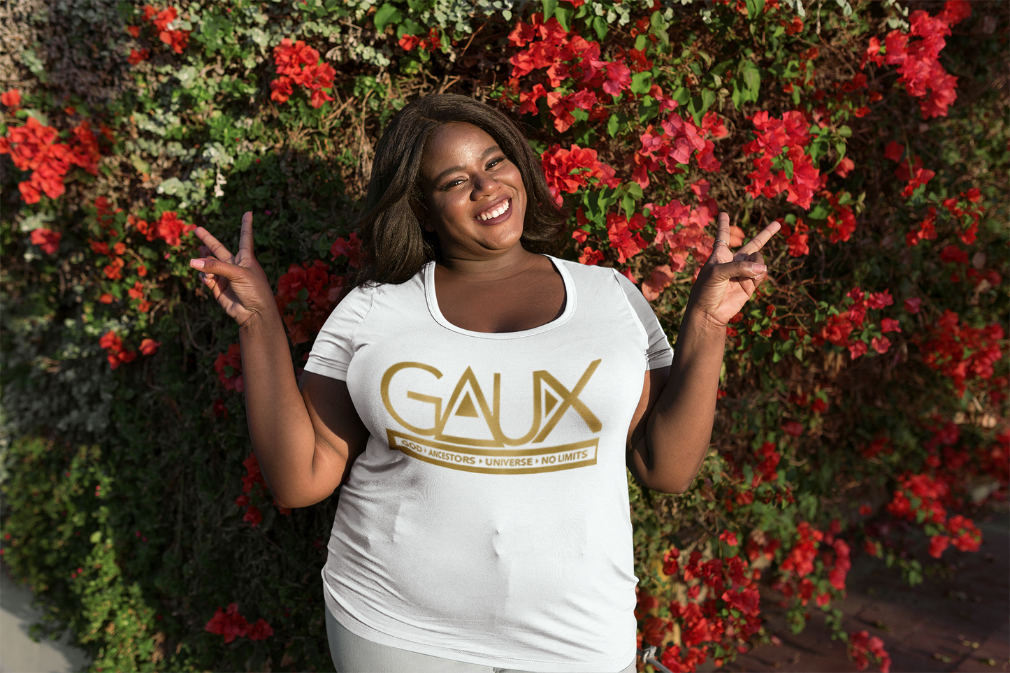 Women Gold GAUX Logo Tee