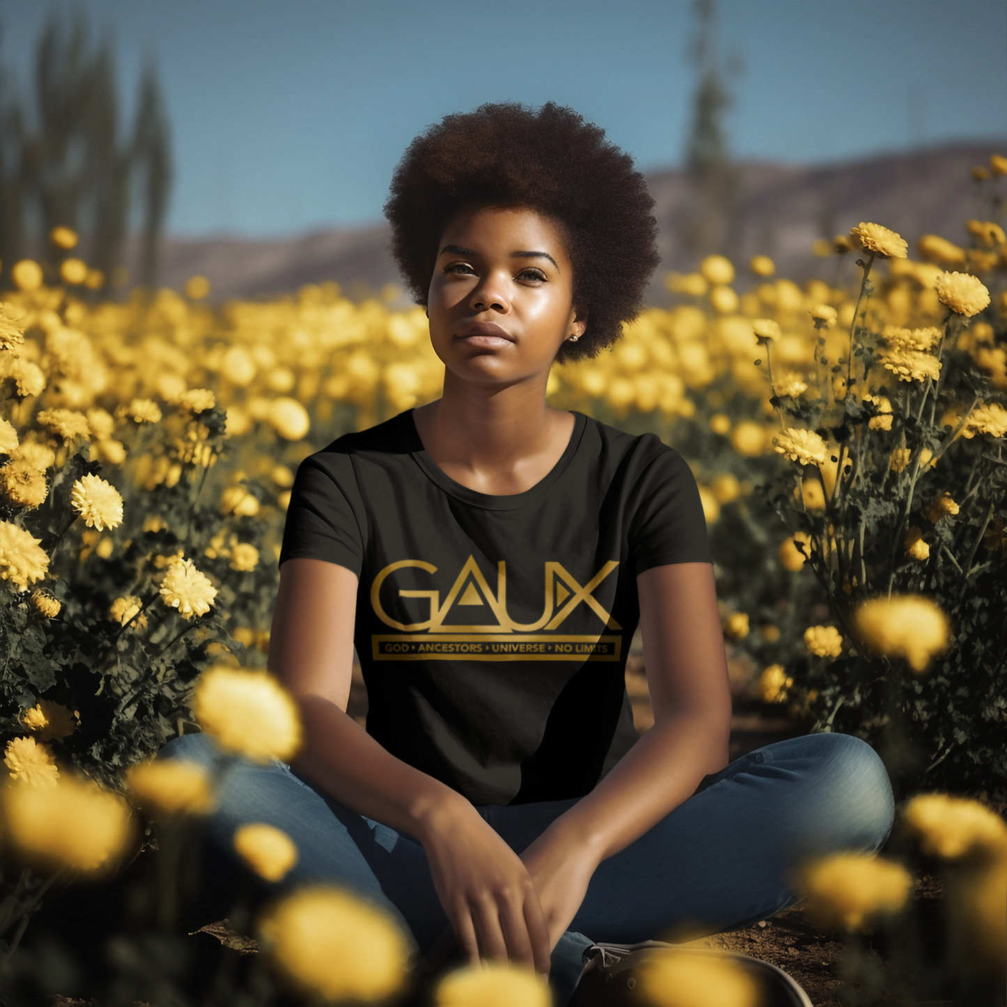 Women Gold GAUX Logo Tee