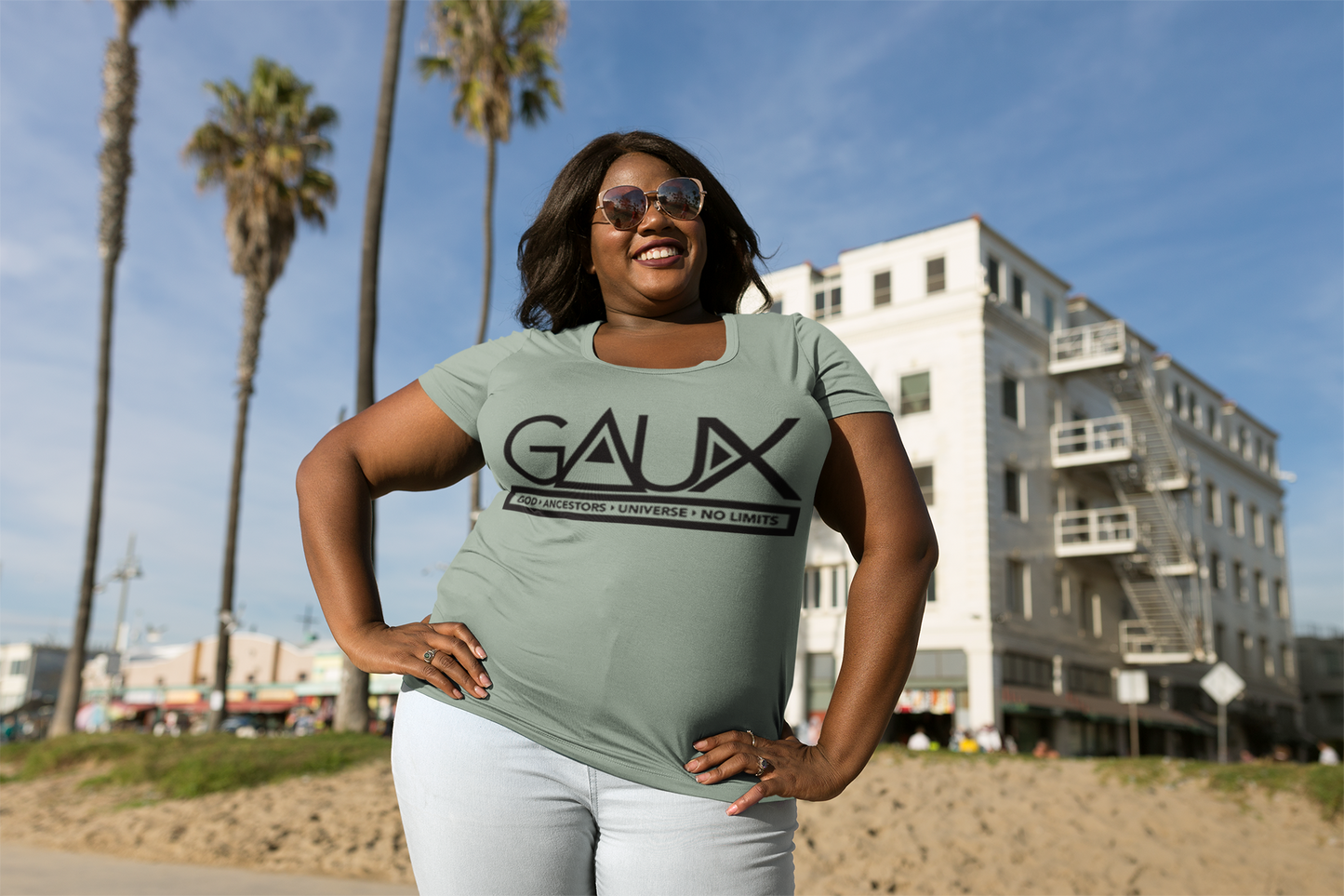 Women Black GAUX Logo Tee