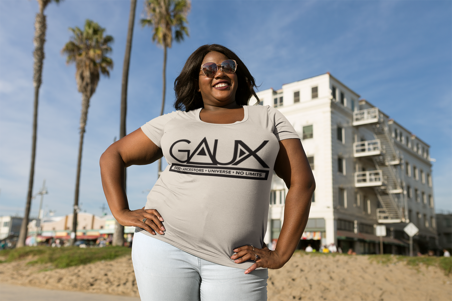 Women Black GAUX Logo Tee