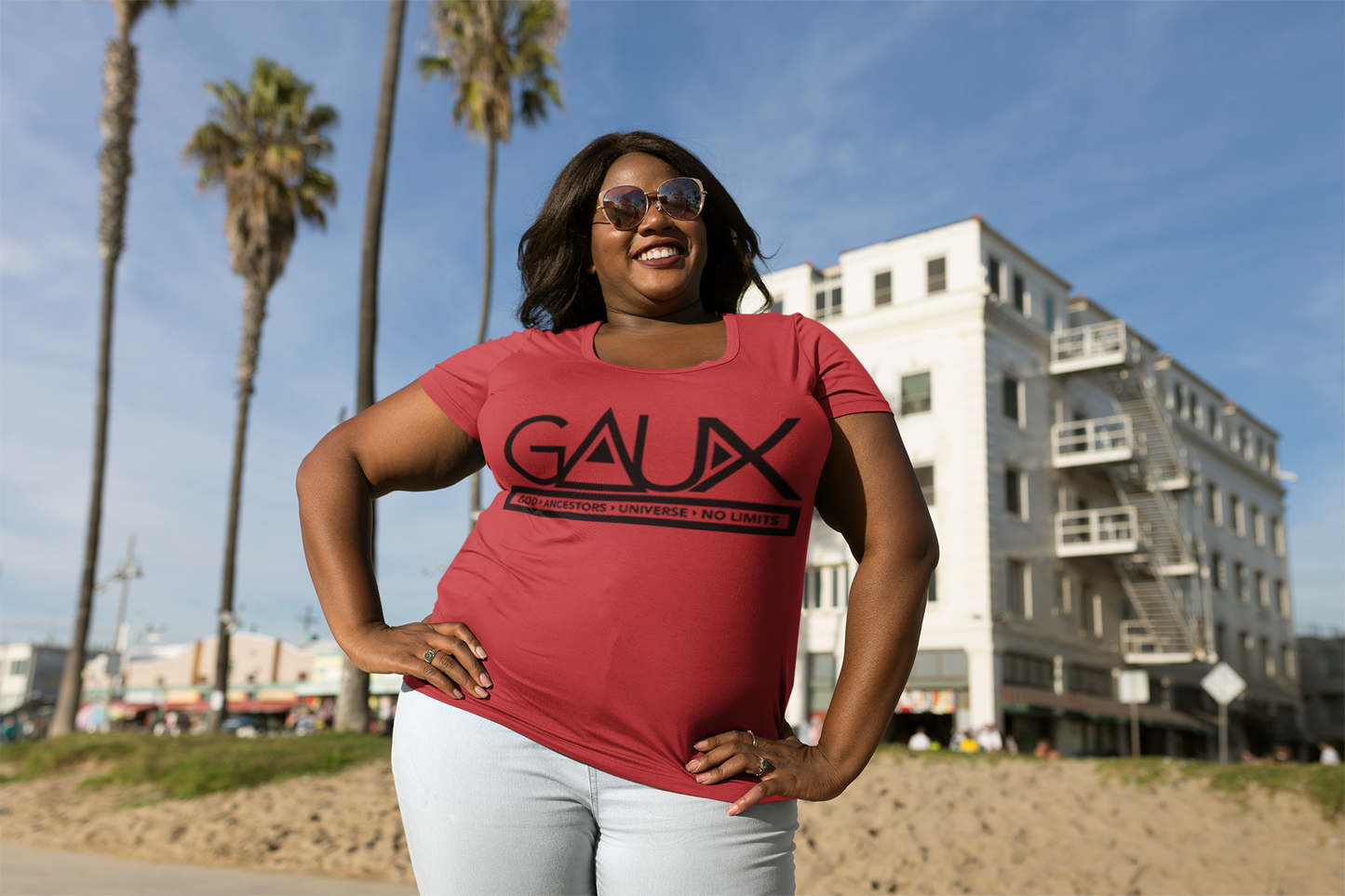 Women Black GAUX Logo Tee