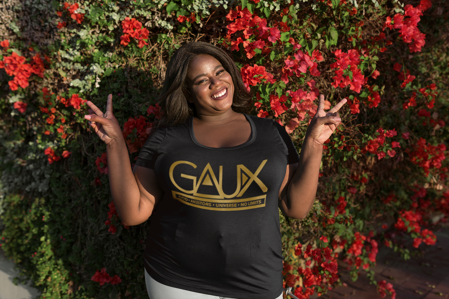 Women Gold GAUX Logo Tee